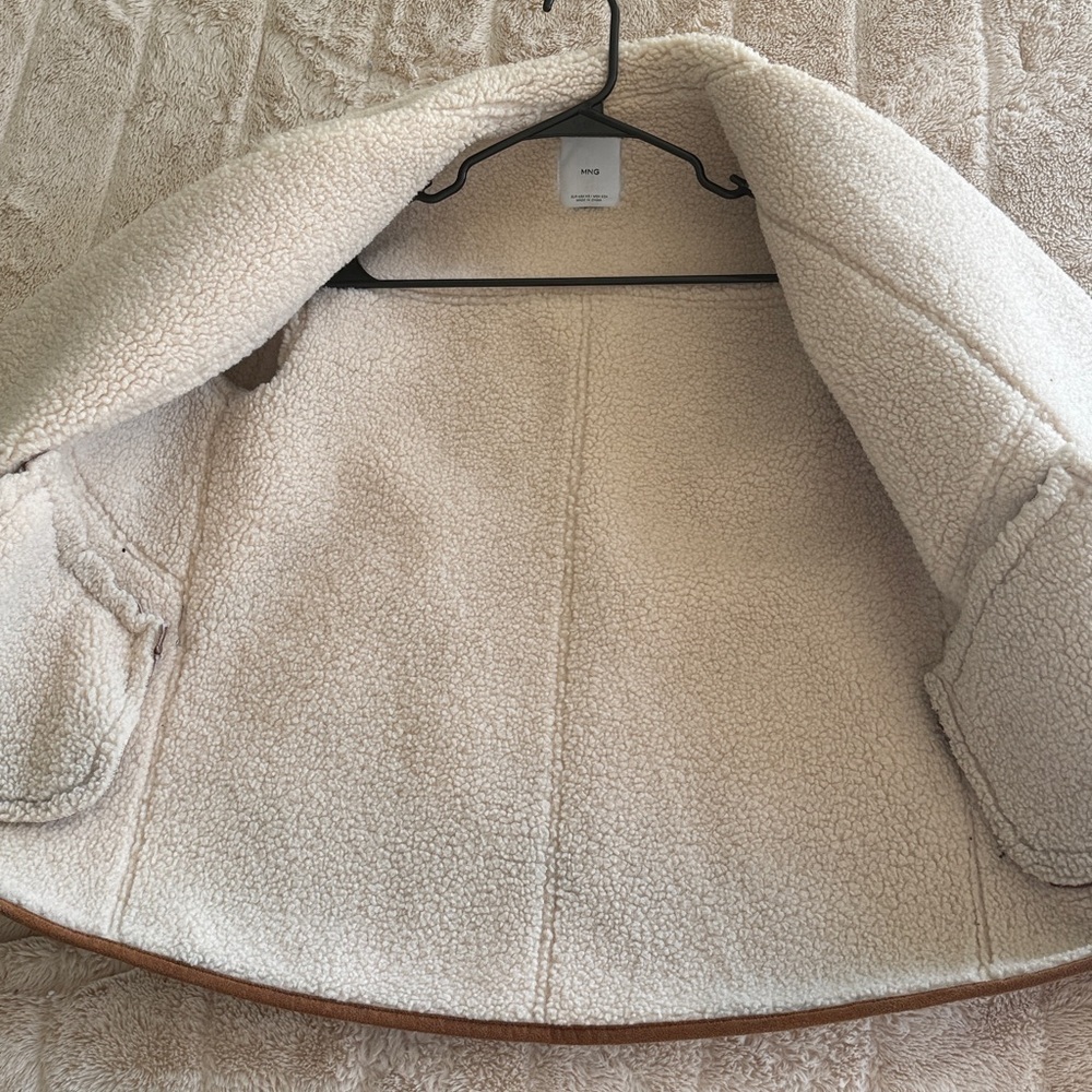 MANGO Oversized Cognag Tan Shearling Jacket Coat Size XS - Small Oversized - Picture 12 of 16